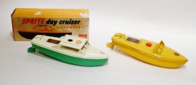 1960's Sutcliffe tinplate clockwork Sprite day cruiser, with green hull, boxed and a Sutcliffe