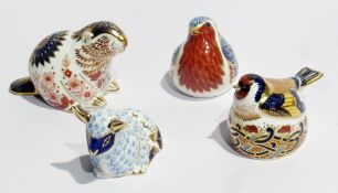 Four Royal Crown Derby paperweights viz:- beaver, lamb, goldfinch nesting and robin