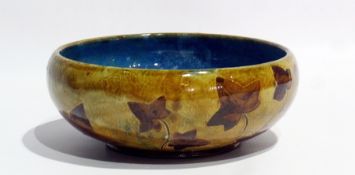 Royal Doulton stoneware bowl, ivy leaf incised in brown on an ochre ground, 20cm diameter