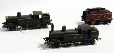 00 gauge model of LMS loco and tender, No.7711 together with model of a LMS tank engine, No.27680 (