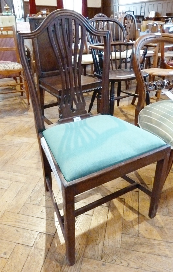 19th century mahogany dining chair having camel back top rail, pierced central splat, drop in seat