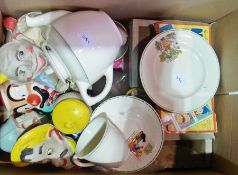 Quantity of dolls house furniture, nursery rhyme teaset, a few assorted puppets and other items (1