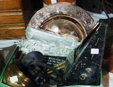 Small collection of metalware and collectables to include copper dish, metronome, brass bowl,
