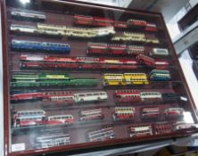 Collection of EFE and Corgi model double decker buses and coaches, approximately 52 in a glazed