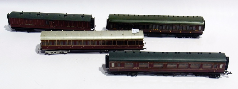 An 00 gauge LMS third class carriage, together with another, an LMS first and third class carriage