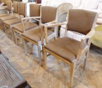 Set of six Gordon Russell dining chairs, possibly walnut, each with padded back and seat viz:-