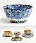 George Jones blue and white bowl, and three foreign cabinet cups and saucers (4)