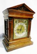 Late 19th century German mantel clock within a classical oak case, eight day movement with chiming
