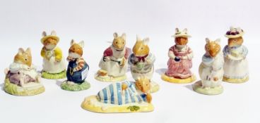 Nine Royal Doulton Brambly Hedge figures viz:- Wilfred Toadflax, Clover, Mr Toadflax, Primrose