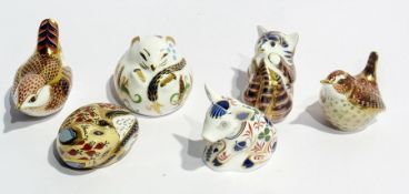 Six Royal Crown Derby paperweights, five with gold stoppers, one with silver stopper viz:- "Jenny