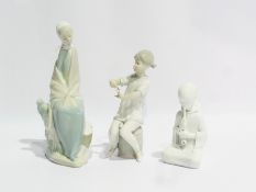 Lladro figure of seated girl with basket of veg at her feet, Royal Copenhagen figure in white of