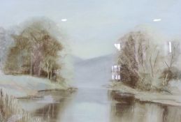 Watercolour
"Molly Secret" (contemporary)
River landscape with woodland and mountainous