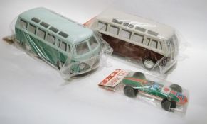 Four Japanese Lucky Toy tinplate VW campervans, and a quantity of Japanese Lucky Toy tinplate