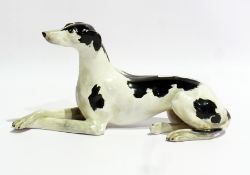 Late Victorian/Edwardian Spode Copelands model of greyhound type dog in black, white and grey,