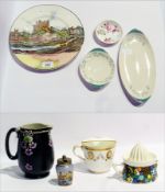 Royal Doulton plate, D6308, Dell Castle, church beside river, Two Royal Doulton dishes "April