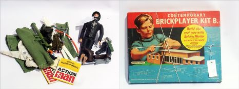 "Action Man" with various equipment to include skis, etc., official equipment manual and army