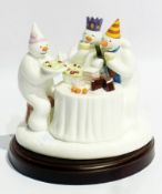 Coalport The Snowman model "The Merry Trio", No.1039, figures with cake on wooden stand