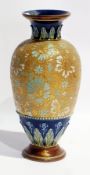 Doulton Lambeth stoneware vase shouldered and tapering with incised floral decoration, green foliate