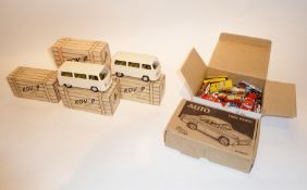 Five Czechoslovakian tinplate Kovap clockwork model campervans, after the CKO originals, two