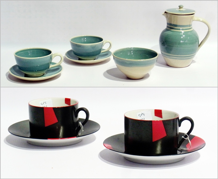 Two Taitu San Marco coffee cups and saucers by Emilio Bergamin, Italy, 1985, in red and black, and