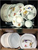 Royal Worcester "Evesham Vale" plates, teacups, and other items (2 boxes)