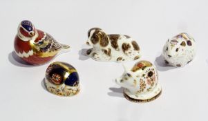 Five Royal Crown Derby paperweights, four with gold stoppers, one with silver stopper viz:- "Bank