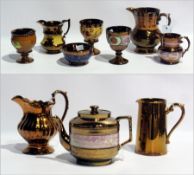 Quantity of copper lustre to include teapot, jugs, copper, etc. (10)