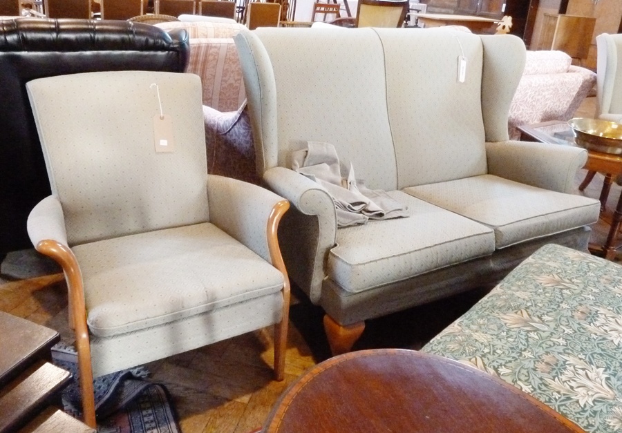 Parker Knoll two seater wing settee, matching wing armchair and matching fireside chair with