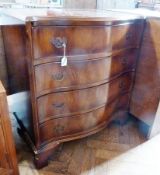 Burton Reproductions polished mahogany serpentine-fronted chest of four long drawers on bracket