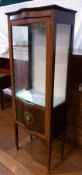 An Edwardian mahogany serpentine front display cabinet, the glazed door enclosing glass shelves on