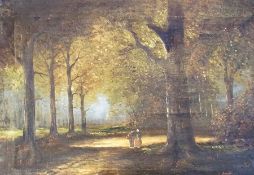 Oil on canvas
J.V.B... (?)
Male and female figures in autumnal woodland scene
Signed indistinctly,