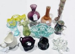 Quantity of coloured glass to include:- cased glass vase and jug, opaline glass, purple coloured