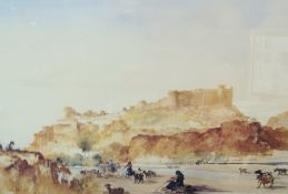 Limited edition colourprint 
F. Russell-Flint 
Castillian Fortress on hilltop, with figures