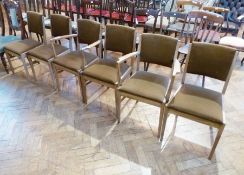 Set of six Gordon Russell dining chairs, brown upholstered back and seats (unlabelled)