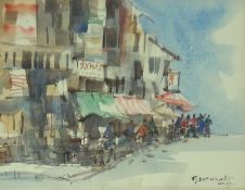 Pair of watercolour drawings 
Unattributed 
Drawings of:
Two street scenes of possible Asian town,