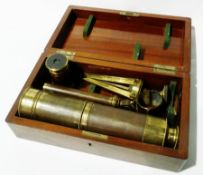 Negretti and Zambra four draw brass telescope, with extra eyepiece and stand, all in mahogany case