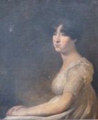 Oil on canvas
Unattributed 
Half length portrait of a Regency lady, seated, unsigned, framed, 74cm x