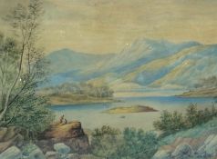 Watercolour
Lakeland scene with figures on rocky outcrop, unsigned, 34 x 47cm