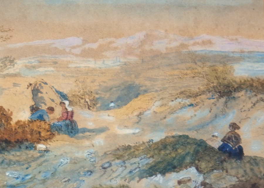 19th century watercolour
The Severn Vale with figures in a landscape, unsigned, 14 x 18cm