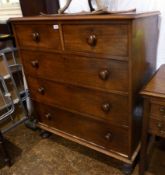 Victorian mahogany chest of two short and three long graduated drawers raised on bun feet, width