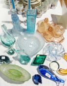 Quantity of assorted decorative glass to include:- coloured glass dressing table set, blue heart-