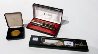 Quantity Parker and other pens, coins, watch and other items