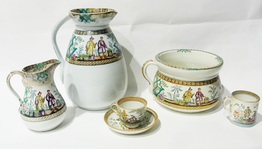 Quantity of Victorian pottery "Pekin" pattern,  to include toilet ewer, another smaller, bowl with