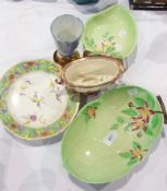 Pair early Spode pottery plates, chinoiserie decorated, three pieces Carlton ware and two other
