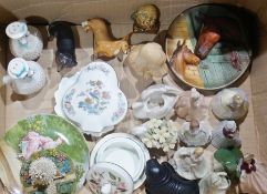 Quantity of decorative items to include Wade patterned figures, silver dog, Wedgwood trinket bowl