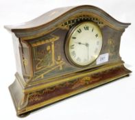 20th century Chinoiserie style time piece having curved pediment over all painted in lacquered