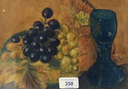 Watercolour
Doris A. Pocock
Still-life, Grapes with a glass goblet, signed, 20 x 27cm