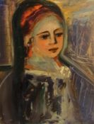Oil on board
Ana Bron (Yugoslavian)
Half length portrait of a young woman, signed, 39cm  x 42cm