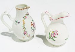 Late 18th century porcelain style beak jug with heart moulded scroll handle painted with pink floral