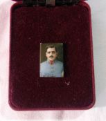 Enamel Miniature
Rectangular enamel portrait of a French army officer, with number 86925 and a Paris